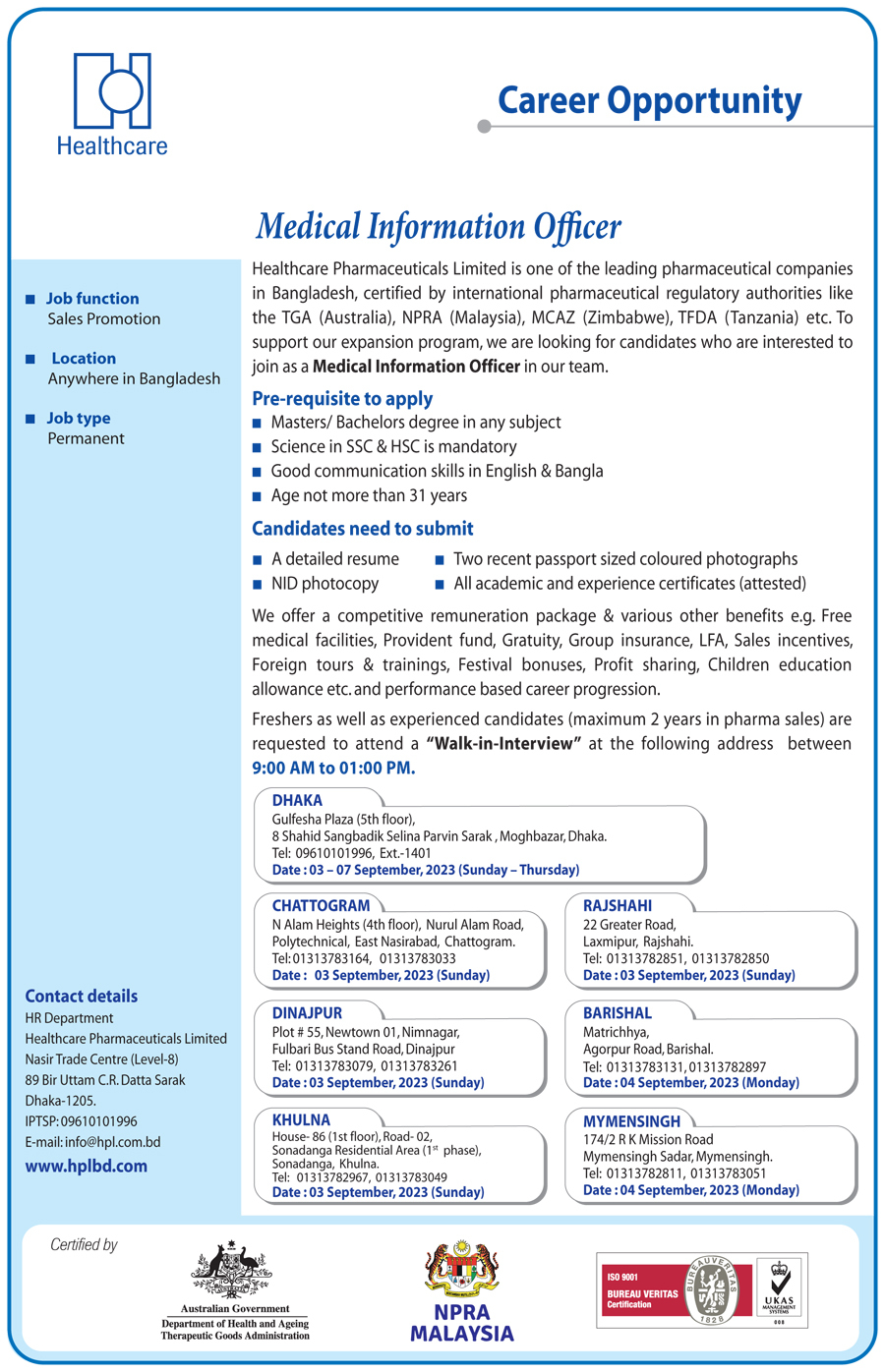 Medical Information Officer Healthcare Pharmaceuticals Ltd. Job