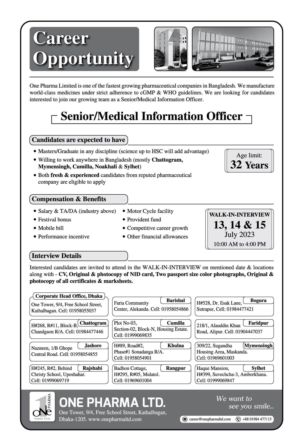 Sr./Medical Information Officer One Pharma Ltd. Job Details MedEx