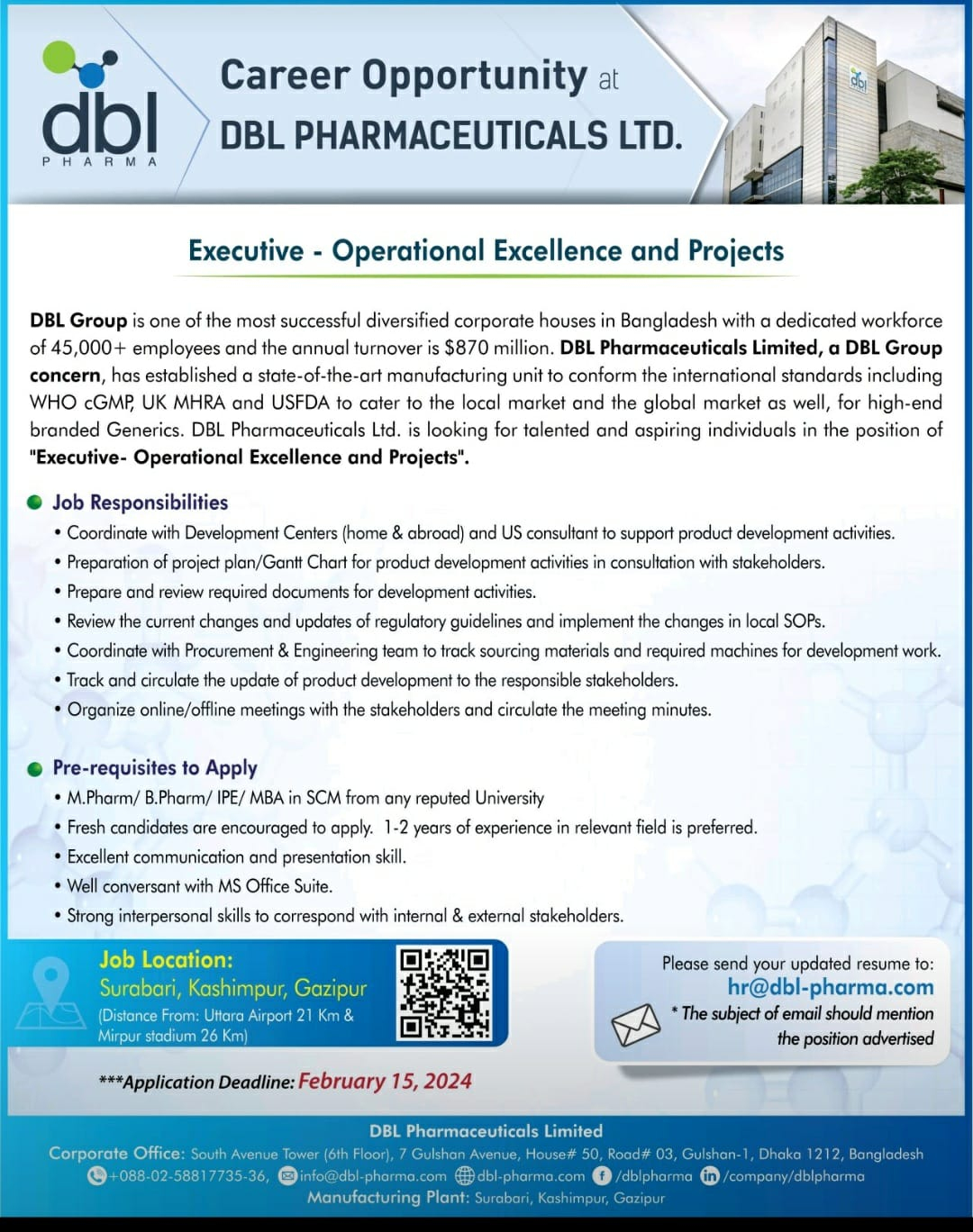 Executive- Operational Excellence & Projects : DBL Pharmaceuticals Ltd ...